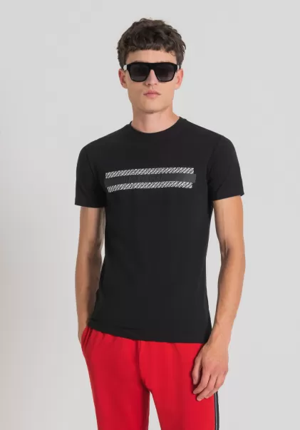 T-Shirts Und Polo Antony Morato T-Shirt Super Slim Fit Aus Baumwollstretch Mit Geprägtem Logo Schwarz Herren