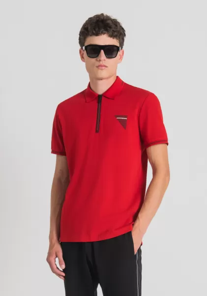 Rot Herren Antony Morato Poloshirt Slim Fit Aus Merzerisiertem Baumwollpikee Mit Gummiertem Logo-Print T-Shirts Und Polo