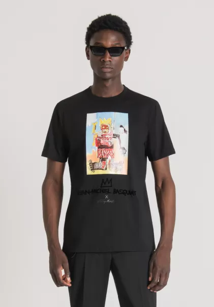 Herren T-Shirts Und Polo T-Shirt Regular Fit Aus Baumwolle Mit Basquiat-Print Antony Morato Schwarz