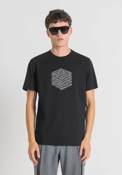 Schwarz Herren T-Shirts Und Polo Antony Morato T-Shirt Regular Fit Aus Baumwolle Mit Reflektierendem Logo-Print