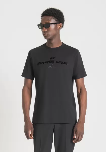 Herren T-Shirt Regular Fit Aus 100 % Baumwolle Mit Basquiat-Print T-Shirts Und Polo Antony Morato Schwarz