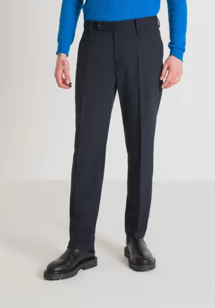 Blue Ink Hosen Hose Regular Straight Fit „Phil“ Aus Elastischem Dobby-Viskose-Mischgewebe Herren Antony Morato