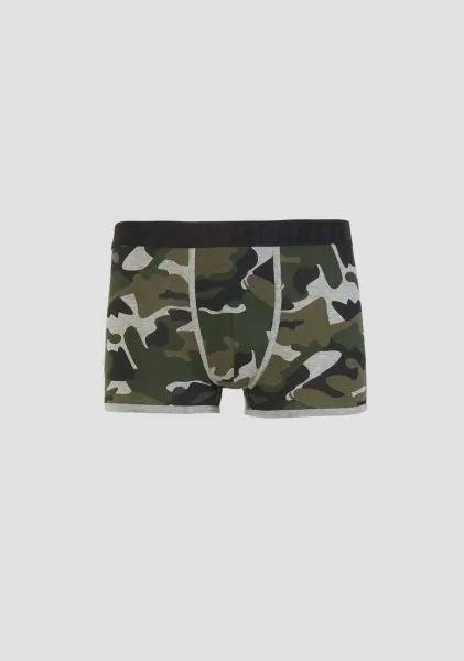 Unterwäsche Herren Antony Morato Boxershorts Aus Baumwolle Mit Camouflage-Muster Dunkelgrün