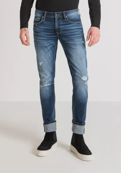 Antony Morato Herren Jeans Super Skinny Fit „Paul“ Aus Blauem Stretch-Denim Mit Mittlerer Waschung Blue Denim Jeans