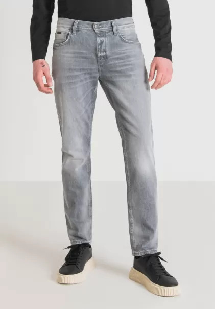Stahlgrau Jeans Jeans Slim Fit „Cleve“ Mit Geradem Bein Aus Grauem Denim Helle Waschung Herren Antony Morato