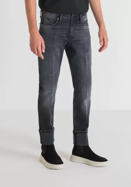 Antony Morato Herren Jeans Super Skinny Fit „Paul“ Aus Schwarzem Stretch-Denim Mit Mittlerer Waschung Und Rissen Vorne Schwarz Jeans