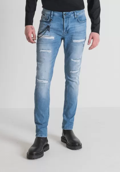 Antony Morato Jeans Blue Denim Herren Jeans Tapered Fit „Iggy“ Aus Stretch-Denim-Baumwolle Mit Mittlerer Waschung