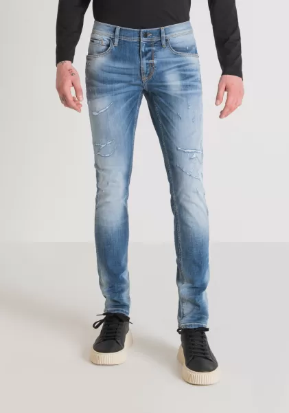 Jeans Antony Morato Jeans Super Skinny Fit „Gilmour“ Aus Blauem Stretch-Denim Mit Heller Waschung Blue Denim Herren