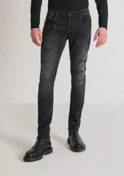 Herren Schwarz Jeans Jeans Tapered Fit „Iggy“ Aus Stretch-Denim Schwarze Waschung Antony Morato