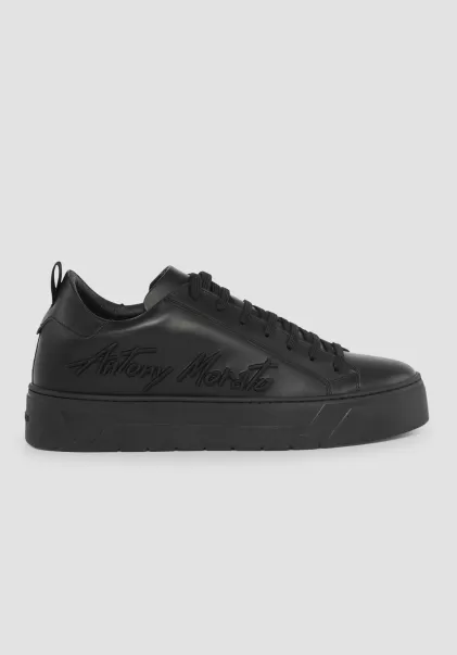 Sneakers Herren Antony Morato Schwarz Niedrige Sneakers „Flare“ Aus 100 % Leder Mit Seitlichem Logo