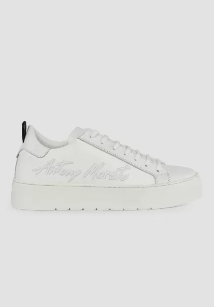 Weiß Sneakers Niedrige Sneakers „Flare“ Aus 100 % Leder Mit Seitlichem Logo Antony Morato Herren