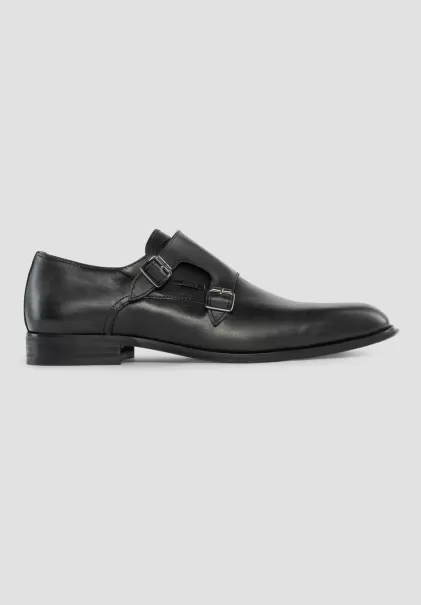 Herren Antony Morato Formelle Schuhe Monkstrap „Jason“ Aus Leder Mit Doppelschnalle Schwarz