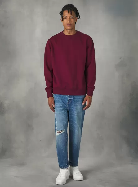 Alcott Sweatshirts Männer Bo1 Bordeaux Dark Plain-Coloured Crew-Neck Sweatshirt Produktqualitätsmanagement
