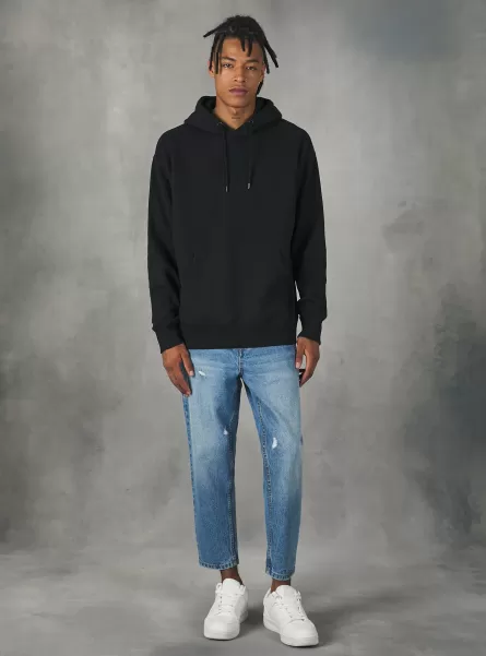 Sweatshirts Aktionsrabatt Sweatshirt With Hood And Pouch Pocket Männer Bk1 Black Alcott