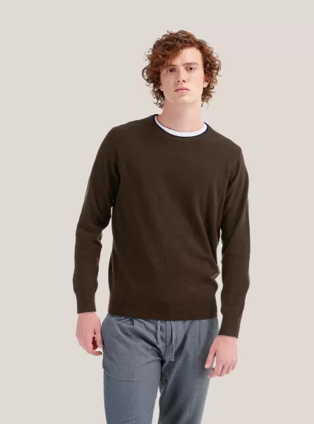 Alcott Round Neck Sweater With Contrasting Border Männer C522 Brown Mel Markenpositionierung Strickwaren