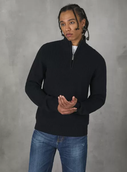 Alcott Männer Na1 Navy Dark Hochgeschlossener Pullover Mit Halbem Reibverschluss Verkaufen Strickwaren