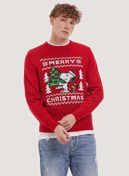 Männer Alcott Strickwaren Rd2 Red Medium Pullover Peanuts X Christmas Family Collection Garantie