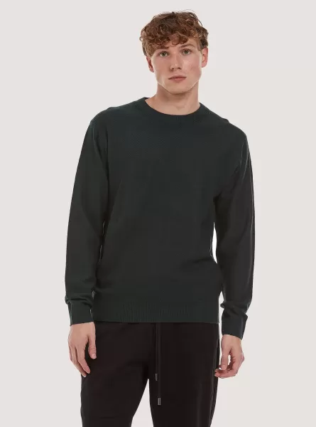 Männer Strickwaren Gn1 Green Dark Crew-Neck Pullover With Texture Nachhaltigkeit Alcott