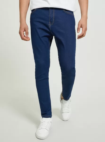Männer Super Skinny Fit Stretch Denim Jeans D002 Medium Dark Blue Jeans Ermäßigung Alcott