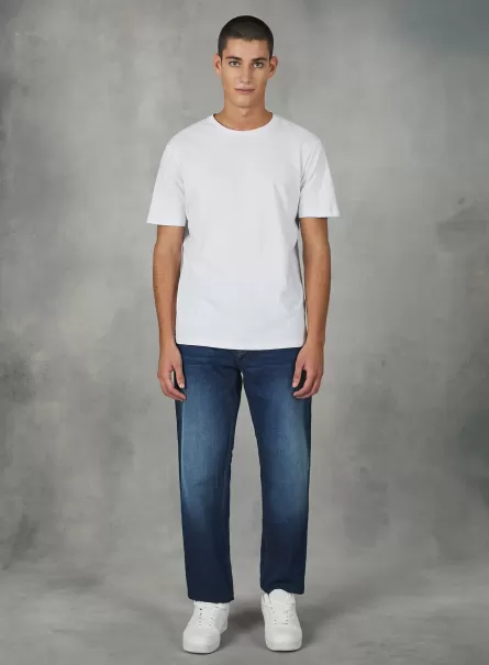 Alcott D001 Deep Blue Männer Straight Fit Cotton Jeans Haltbarkeit Jeans