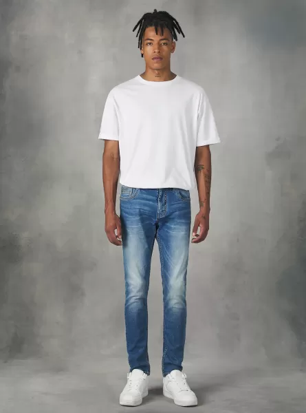 Männer Jeans D003 Medium Blue Super Skinny Jeans In Stretch Denim Reduzierter Preis Alcott