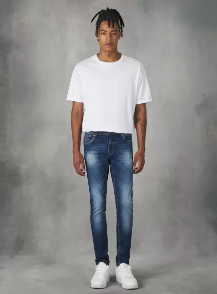 Super Skinny Jeans In Stretch Denim Männer D002 Medium Dark Blue Alcott Jeans Rabattaktion
