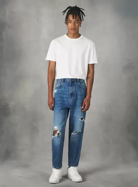 Online Männer D002 Medium Dark Blue Jeans Loose-Fit Jeans With Tears Alcott