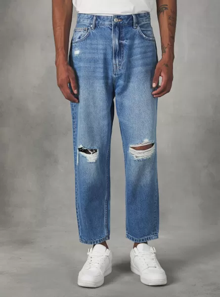 Neues Produkt D003 Medium Blue Männer Jeans Loose-Fit Jeans With Tears Alcott