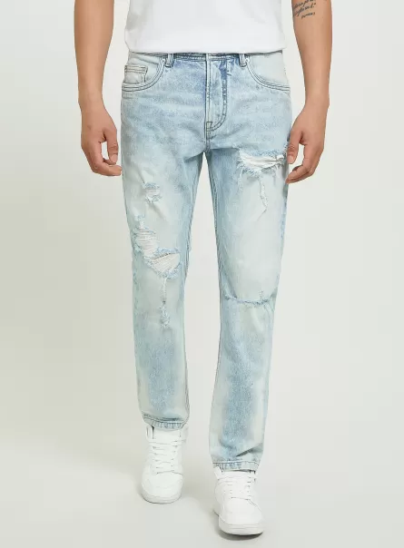 D007 Light Azure Alcott Slim Fit Stretch Denim Jeans With Rips Jeans Kunde Männer