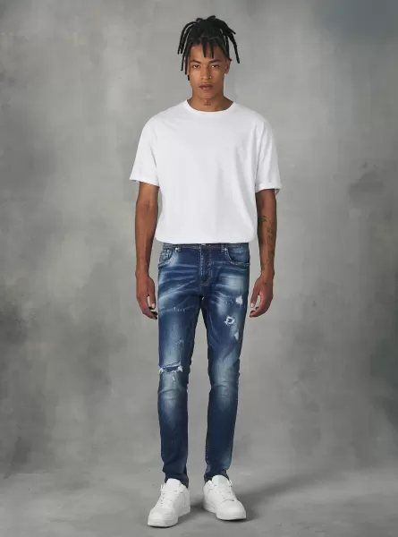 Super Skinny Jeans With Breaks In Stretch Denim D002 Medium Dark Blue Männer Alcott Zufrieden Jeans