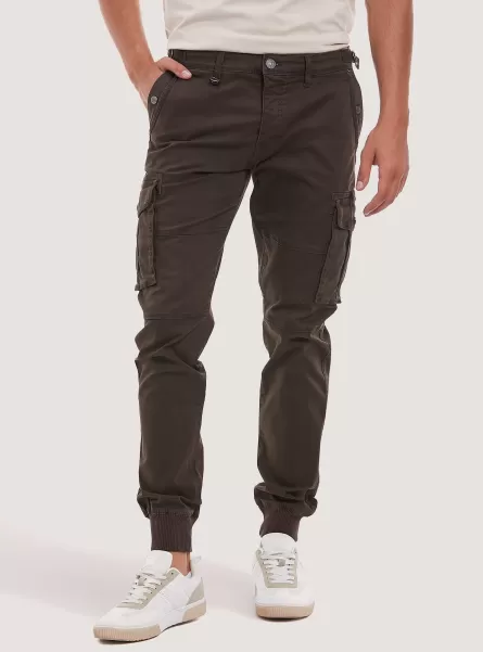 Cotton Cargo Trousers With Elastic Band Männer Hosen Alcott Br1 Brown Dark Merkmal