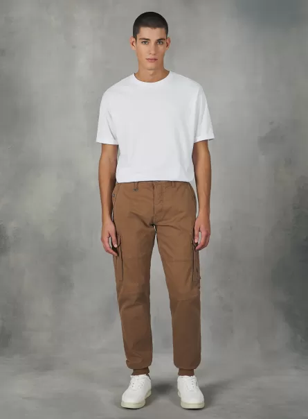 Männer Billig Hosen Alcott Br2 Brown Medium Cotton Cargo Trousers With Elastic Band