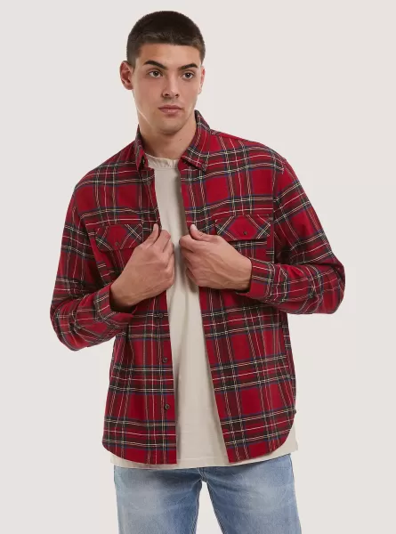 Alcott Hemden Männer Camicia A Quadri Flanella Markenstrategie Rd2 Red Medium