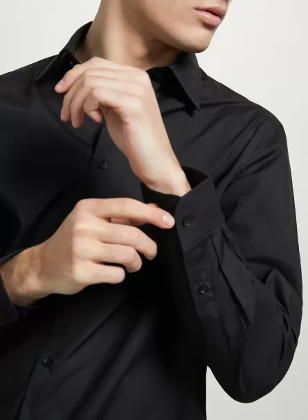 Alcott Preispolitik Bk1 Black Männer Hemden Plain-Coloured Long-Sleeved Shirt