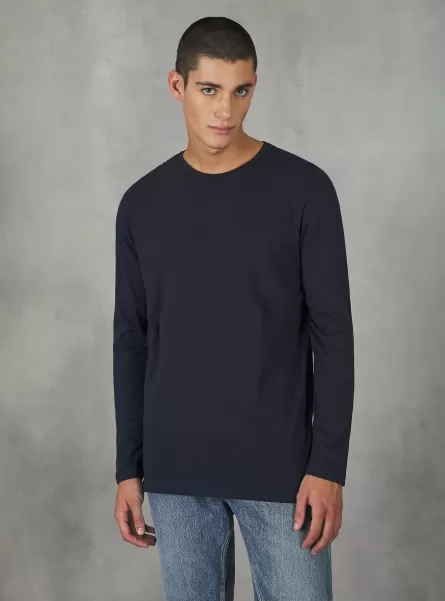 Merkmal Männer Na1 Navy Dark T-Shirts Alcott Long-Sleeved Cotton T-Shirt