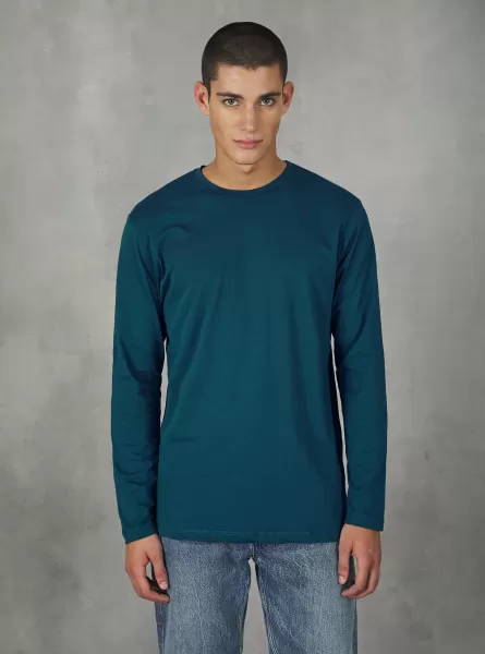 Long-Sleeved Cotton T-Shirt T-Shirts Männer Alcott Ob2 Blue Oil Med. Billig