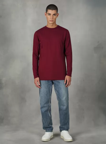 Kampagne Männer Bo2 Bordeaux Medium Long-Sleeved Cotton T-Shirt T-Shirts Alcott