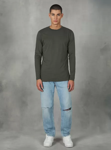 T-Shirts Empfehlen Ky2 Kaky Medium Long-Sleeved Cotton T-Shirt Alcott Männer