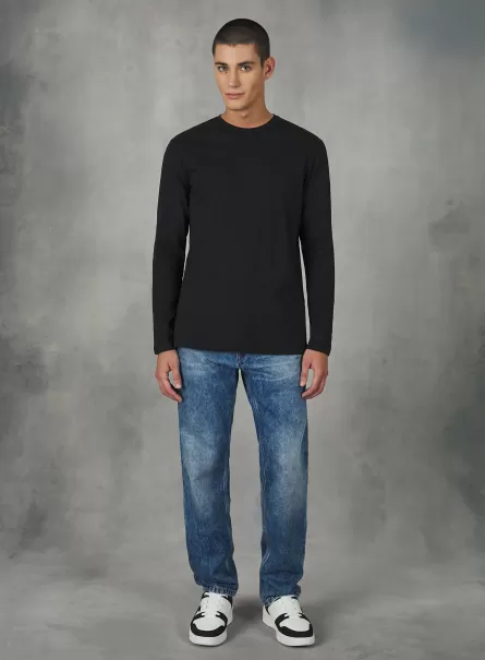 Männer Bk1 Black Alcott Modernität T-Shirts Long-Sleeved Cotton T-Shirt