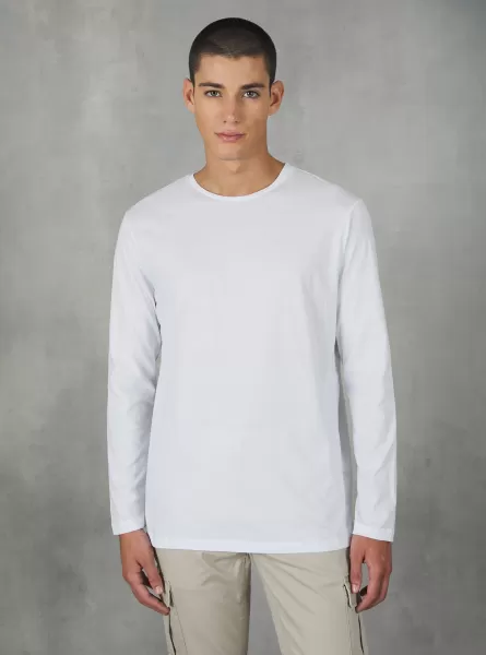 Produktsicherheit Männer T-Shirts Wh2 White Alcott Long-Sleeved Cotton T-Shirt