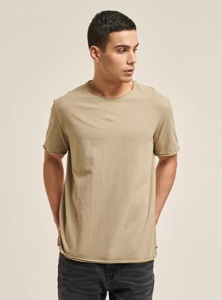 Männer Einfarbiges T-Shirt Aus Baumwolle C1150 Sand T-Shirts Alcott Exportieren