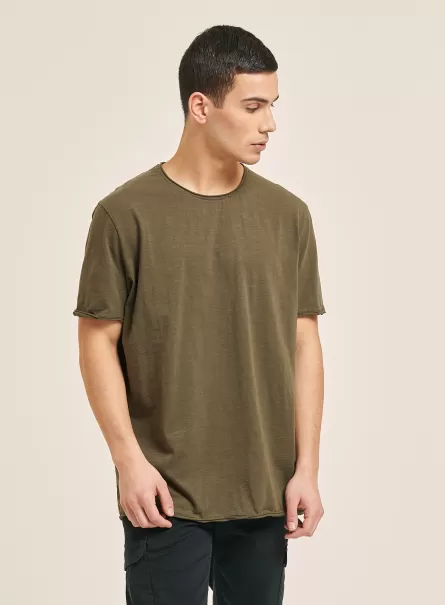 Einfarbiges T-Shirt Aus Baumwolle T-Shirts C6609 Kaky Männer Alcott Neues Produkt