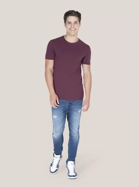 Neues Produkt Alcott Männer T-Shirts C3319 Bordeaux Einfarbiges Basic-T-Shirt Mit Rundhalsausschnitt