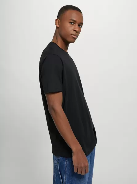 Crew-Neck Cotton T-Shirt Bk1 Black Alcott T-Shirts Männer Marktpreis