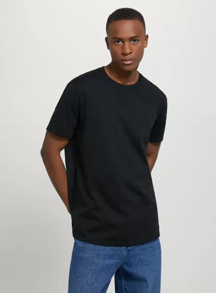 Cotton Crew-Neck T-Shirt Bk1 Black T-Shirts Männer Alcott Verpackung