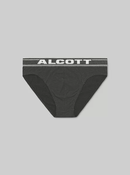 Männer Alcott Unterwäsche Online Mgy1 Grey Mel Dark Stretch Cotton Briefs With Logo