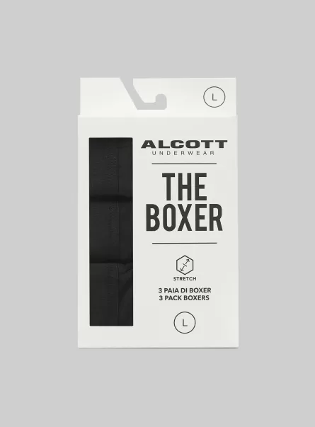 Unterwäsche Bk1 Black Männer Set Of 3 Pairs Of Stretch Cotton Boxer Shorts Alcott Standard