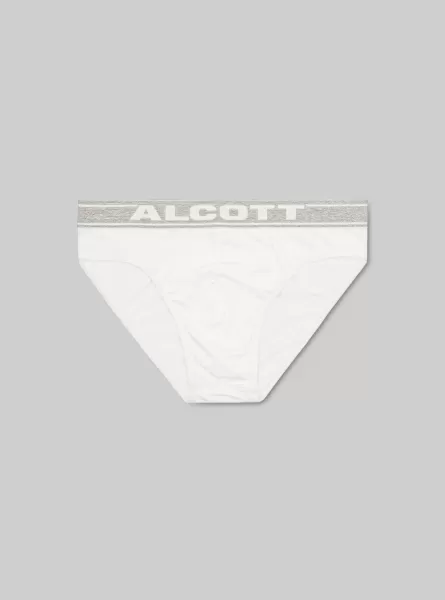 Qualität Stretch Cotton Briefs With Logo Alcott Unterwäsche Wh1 Off White Männer