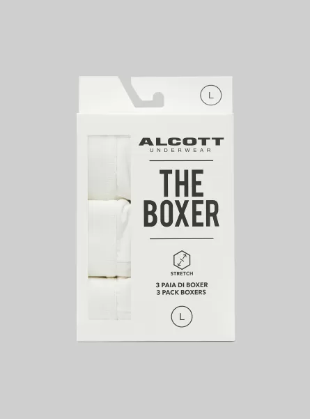 Set Of 3 Pairs Of Stretch Cotton Boxer Shorts Unterwäsche Wh2 White Alcott Innovation Männer