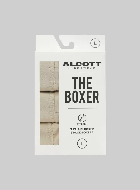 Unterwäsche Rabattaktion Set Of 3 Pairs Of Stretch Cotton Boxer Shorts Männer Alcott Bg2 Beige Medium